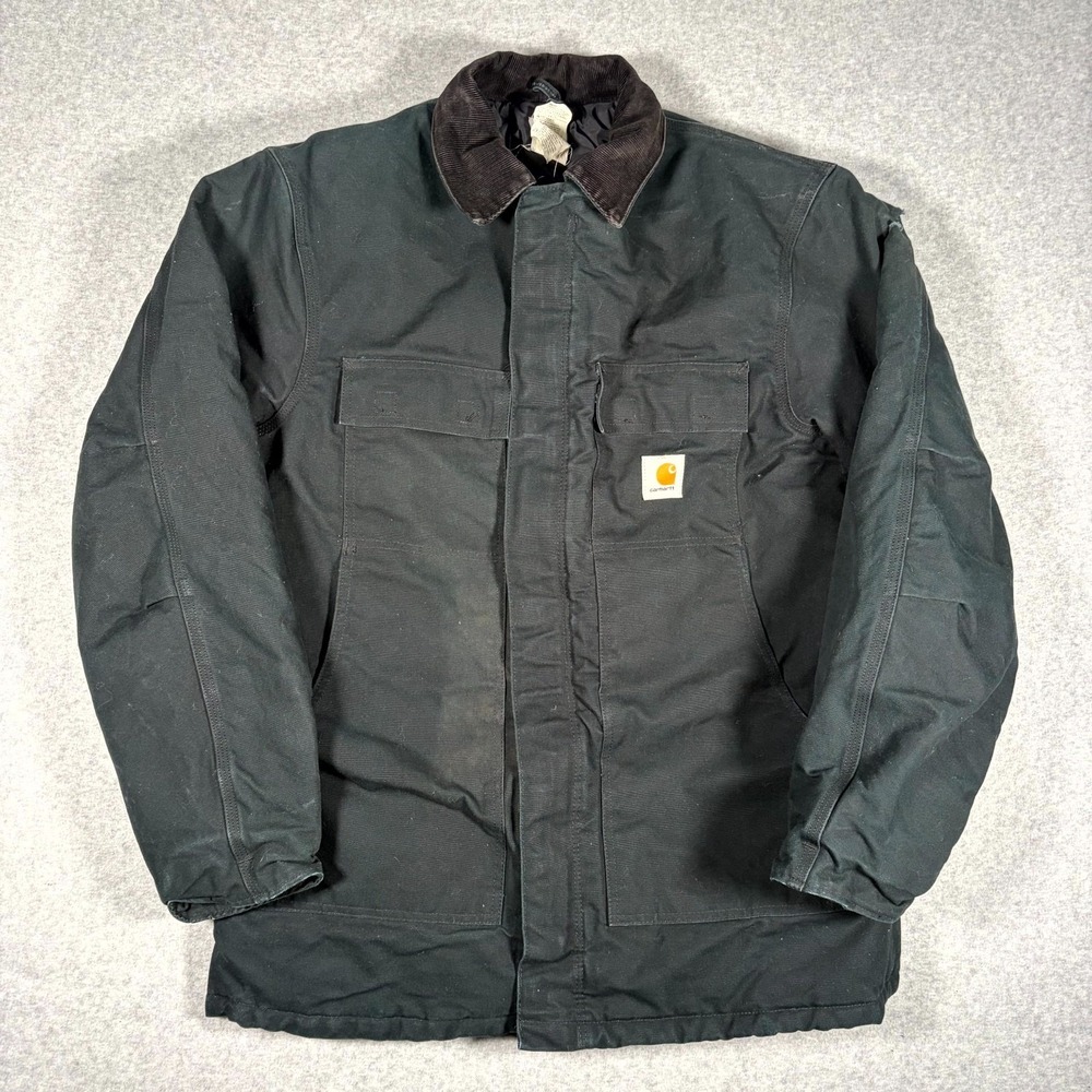 Carhartt Duck Canvas Arctic Jacket Mens 44 Black Cotton Quilt Lined Full Zip